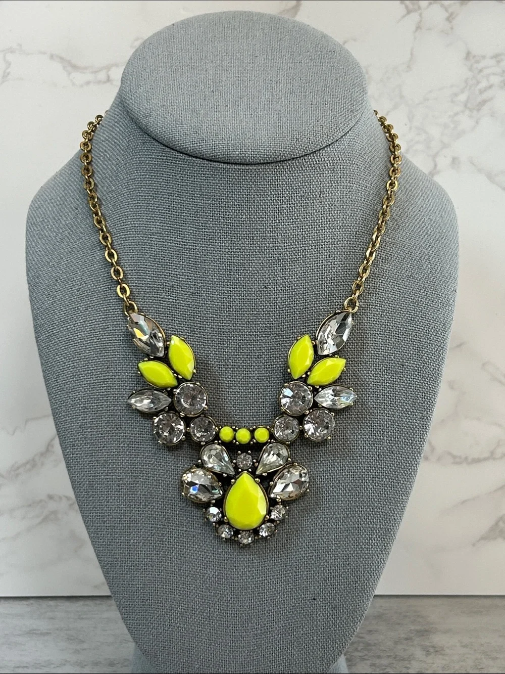 Statement Neon Yellow and Crystal Pendant Necklace
